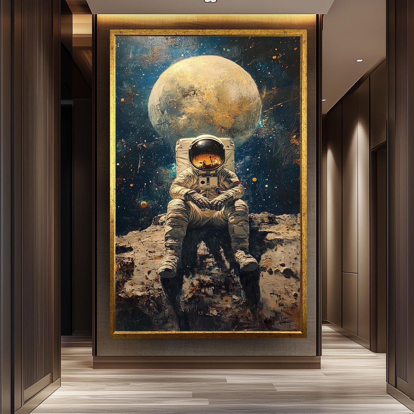Astronaut on the Moon Wall Art, Surreal Space Painting, Cosmic Sci-Fi Print, , Futuristic Space Decor, Surreal Astronaut Poster