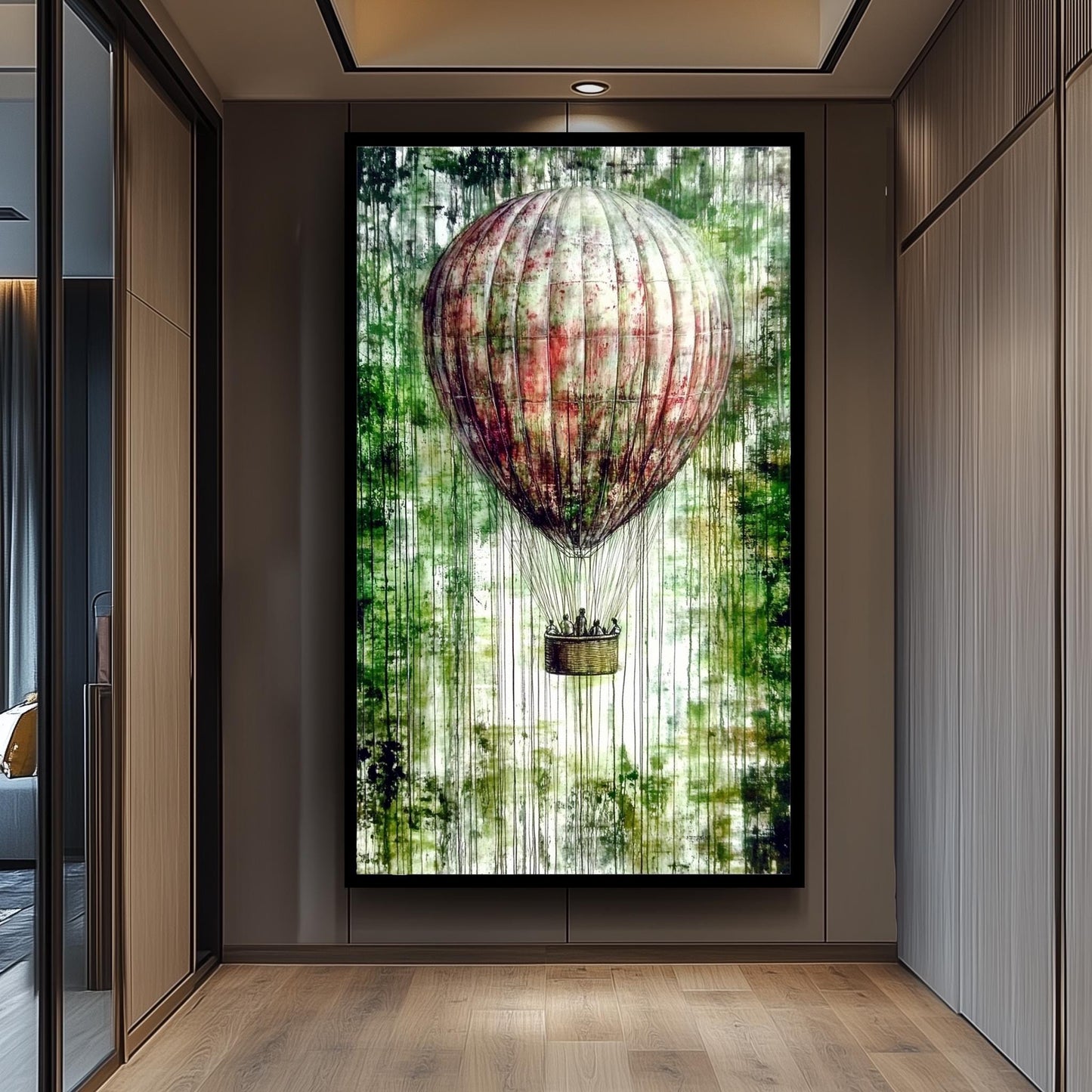 Hot Air Balloon Wall Art, Graffiti Style Painting, Vintage Adventure Poster, Abstract Travel Artwork, Urban Street Art Canvas Print