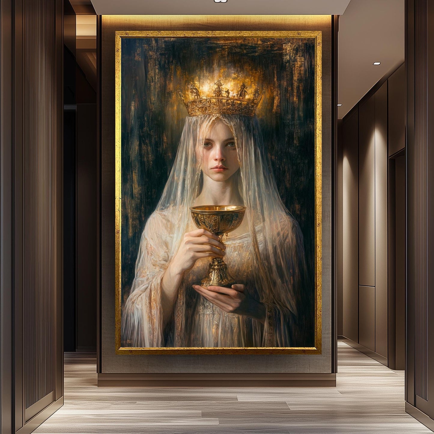 Ethereal Queen Portrait Wall Art, Mystical Woman Painting, Fantasy Royalty Print, Renaissance Gothic Canvas, Dark Medieval Artwork