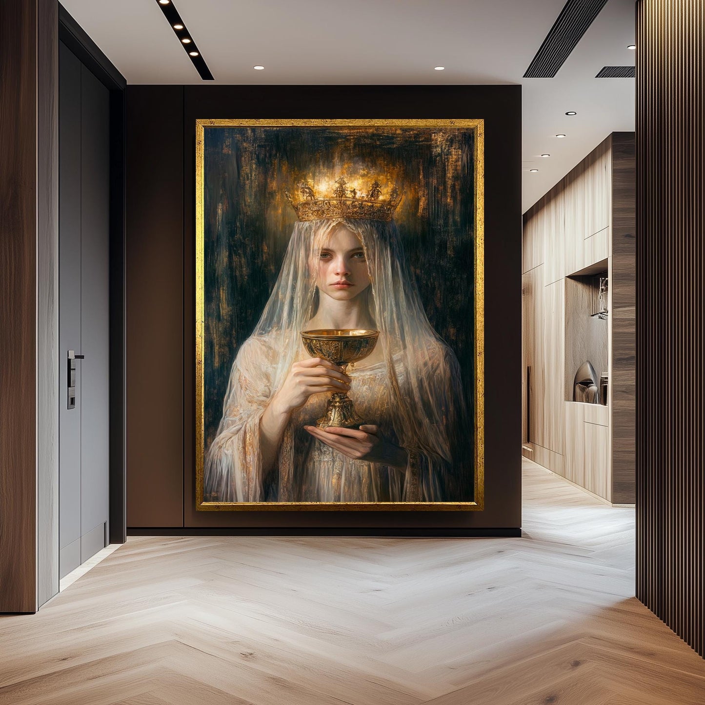 Ethereal Queen Portrait Wall Art, Mystical Woman Painting, Fantasy Royalty Print, Renaissance Gothic Canvas, Dark Medieval Artwork