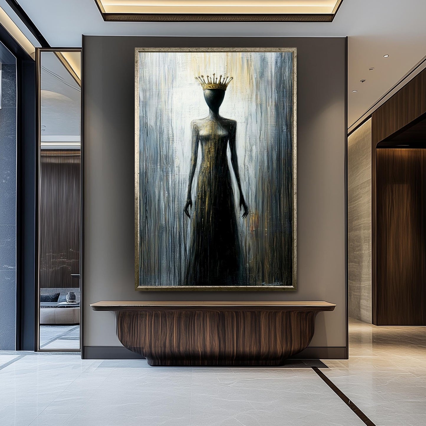 Faceless Queen Wall Art, Abstract Gothic Painting, Mysterious Dark Print, Regal Crowned Woman, Surreal Minimalist Art, Modern Gothic Decor