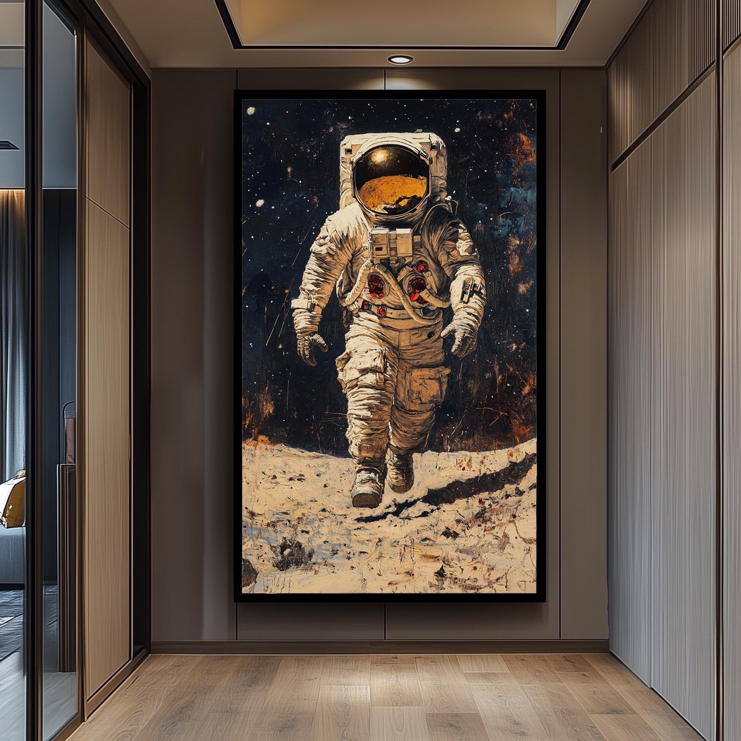 Astronaut Space Art Print, Moon Landing Oil Painting, Sci-Fi Wall Decor, Space Exploration Poster, Cosmic Artwork, Futuristic NASA Astronaut
