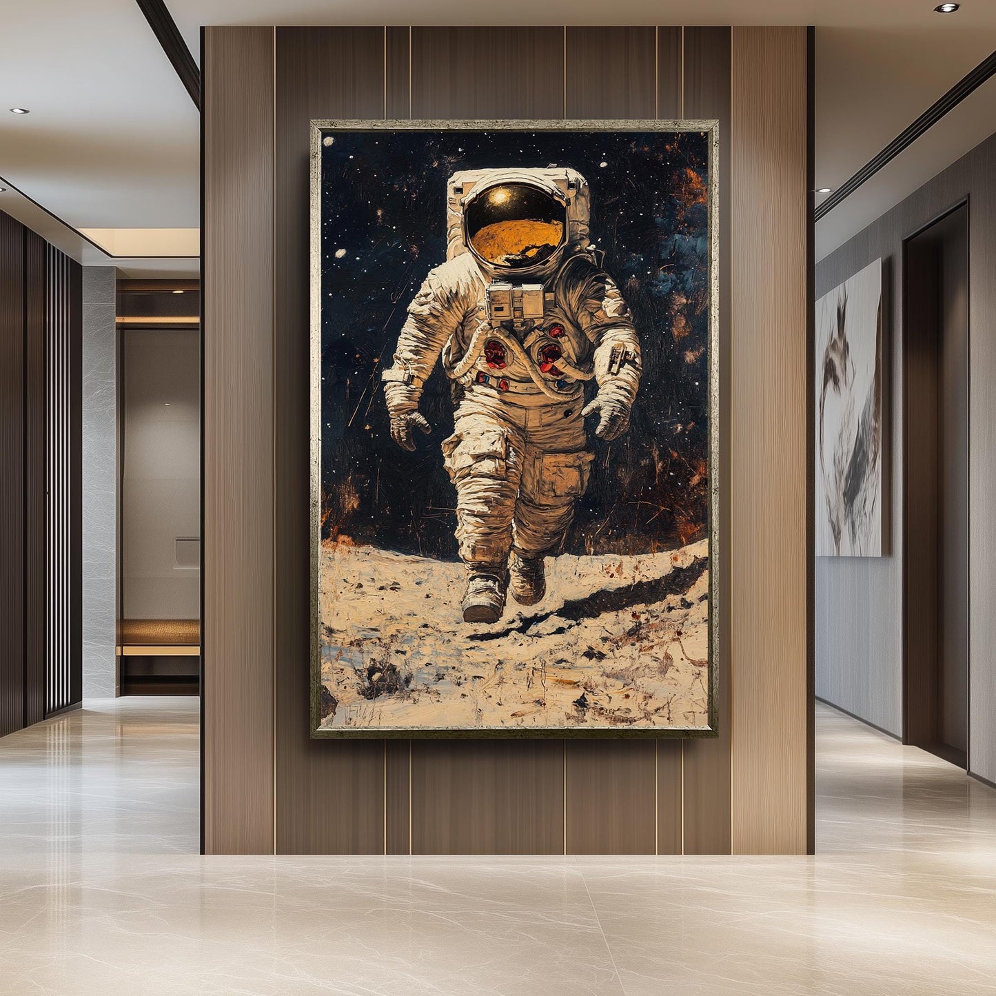 Astronaut Space Art Print, Moon Landing Oil Painting, Sci-Fi Wall Decor, Space Exploration Poster, Cosmic Artwork, Futuristic NASA Astronaut
