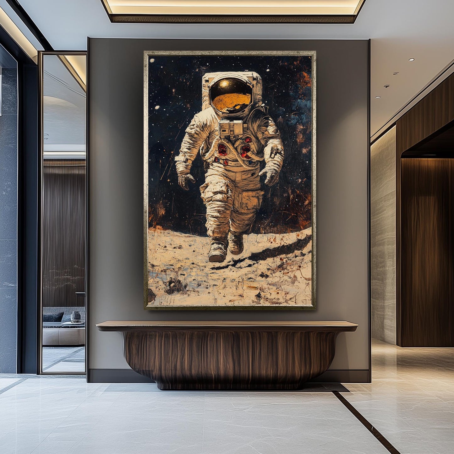 Astronaut Space Art Print, Moon Landing Oil Painting, Sci-Fi Wall Decor, Space Exploration Poster, Cosmic Artwork, Futuristic NASA Astronaut