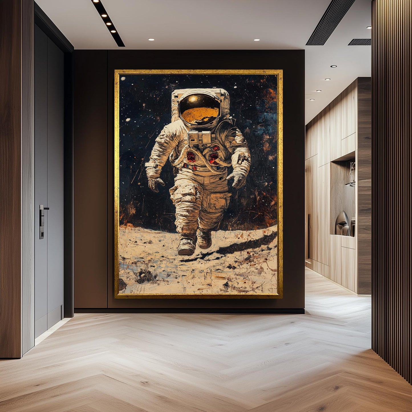 Astronaut Space Art Print, Moon Landing Oil Painting, Sci-Fi Wall Decor, Space Exploration Poster, Cosmic Artwork, Futuristic NASA Astronaut