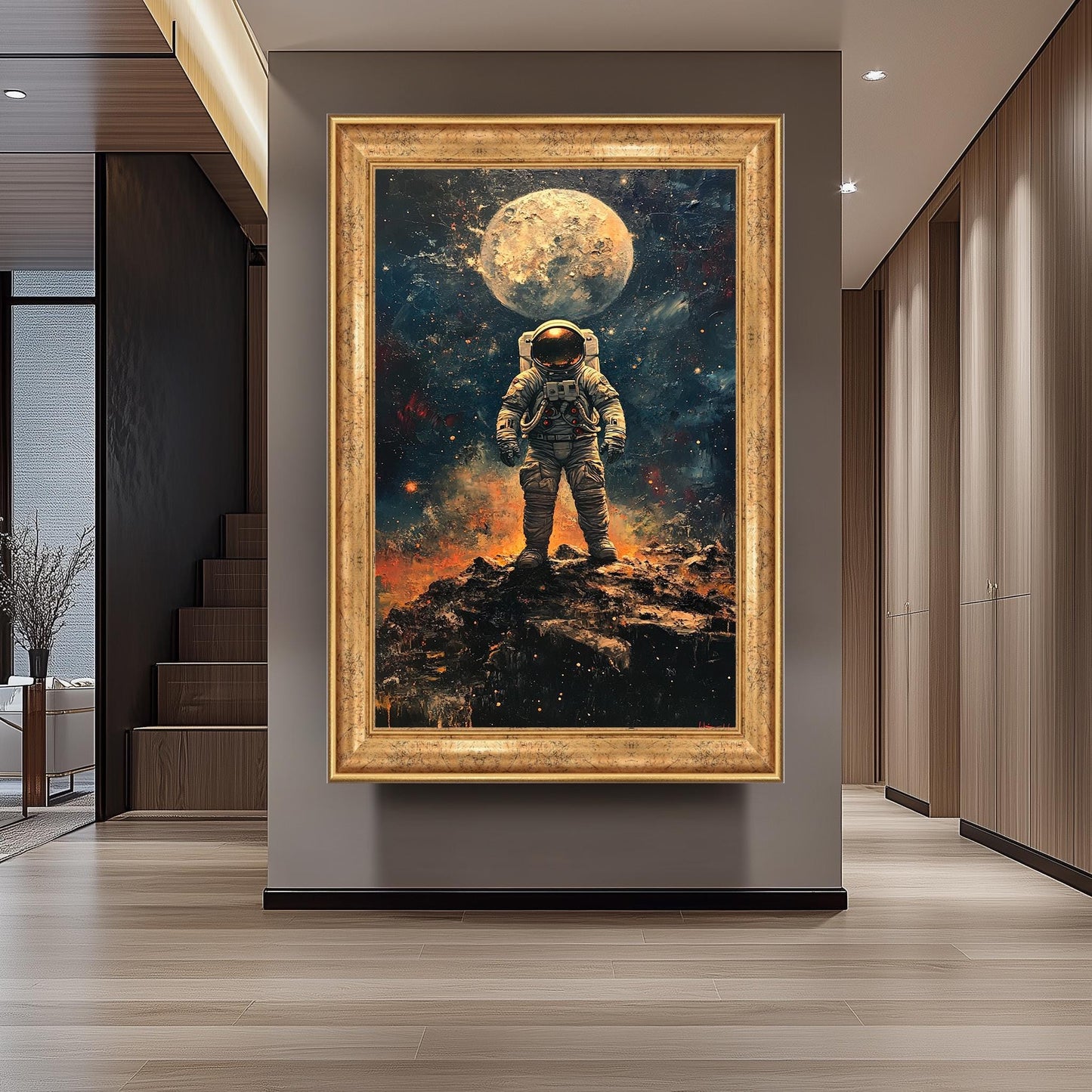 Astronaut Wall Art, Space Explorer Painting, Moon Landing Artwork, Sci-Fi Outer Space Decor, Futuristic Astronaut Print, Galaxy  Poster