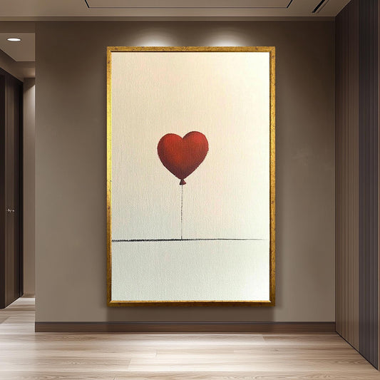 Heart Balloon  Art, Minimalist Love Print, Romantic Balloon Painting, Modern Banksy Inspired Artwork, Abstract Love Decor, Minimalist art