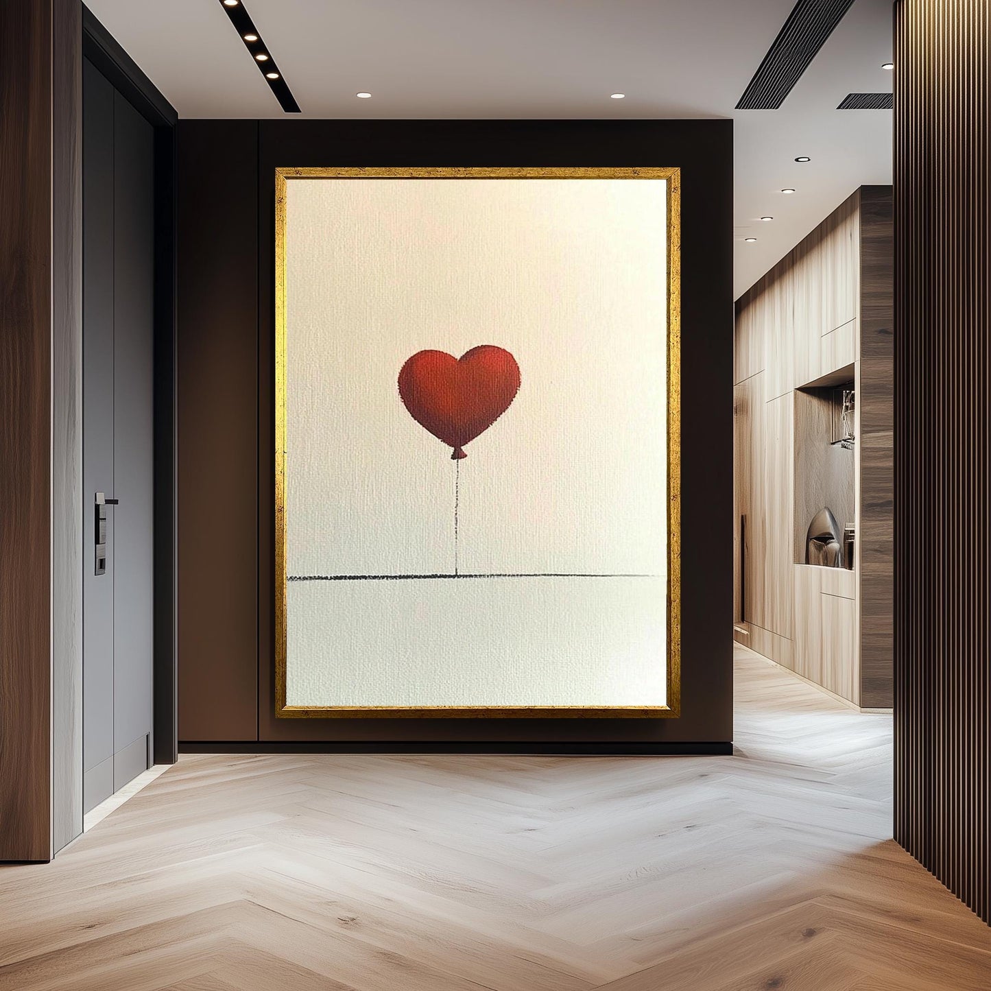 Heart Balloon  Art, Minimalist Love Print, Romantic Balloon Painting, Modern Banksy Inspired Artwork, Abstract Love Decor, Minimalist art