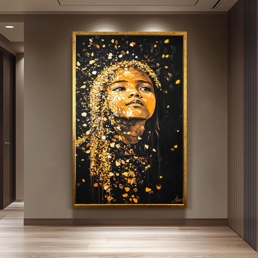 Golden Girl Wall Art - Black and Gold Portrait Painting - Abstract Feminine Canvas Print  Women Modern Home Decor - Women Wall Decor
