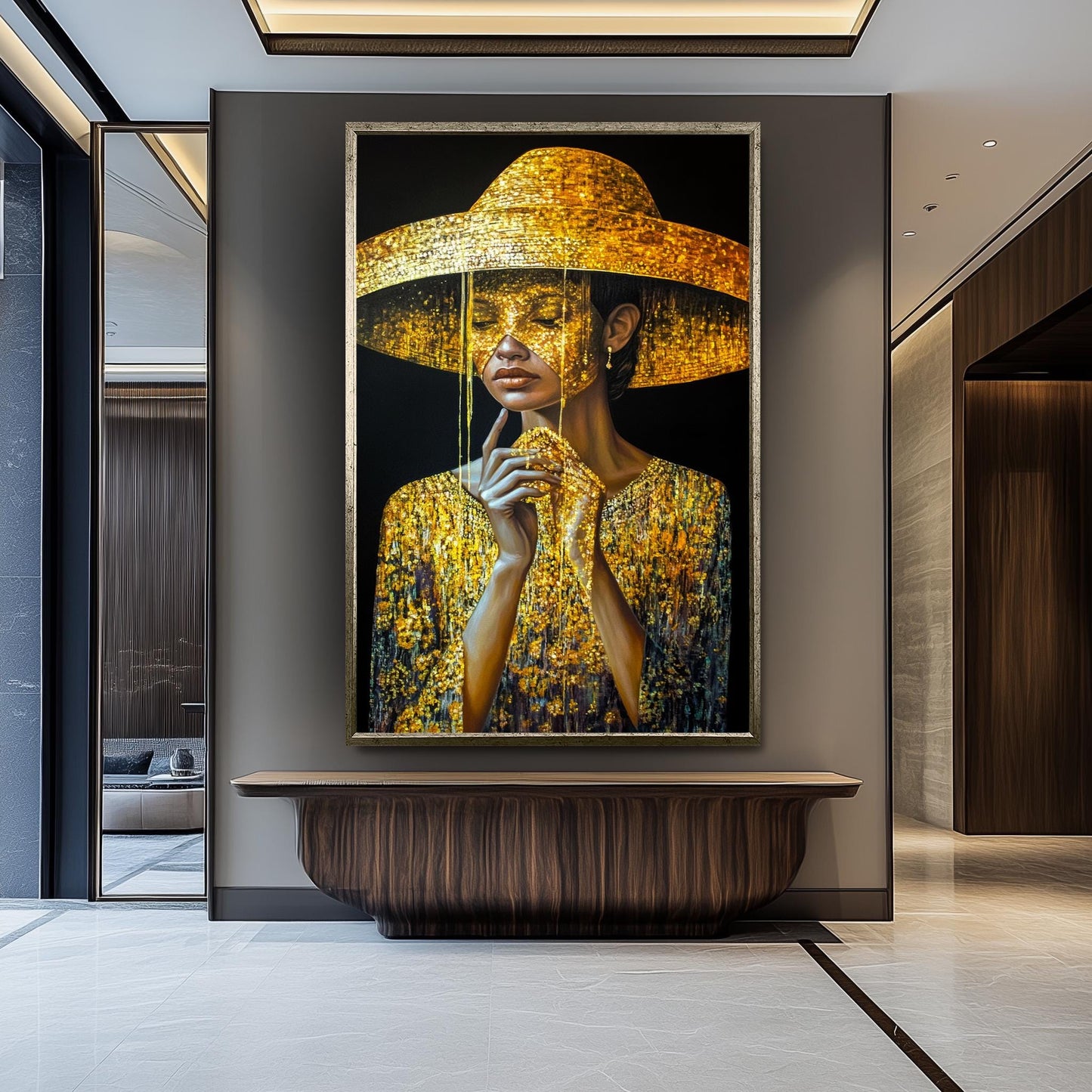 Golden Woman Wall Art, Luxury Black and Gold Painting, Female Portrait, Modern Glamour Canvas, Fashionable Wall Decor Gold Women art