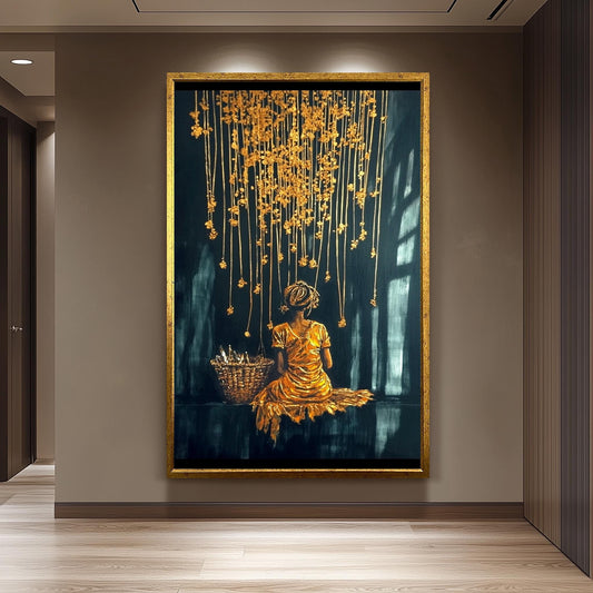 Golden Woman Wall Art, Black and Gold Painting, Elegant , Mystical Canvas Print, Modern Luxury Home Decor, Artistic Wall Art Woman Wall Art