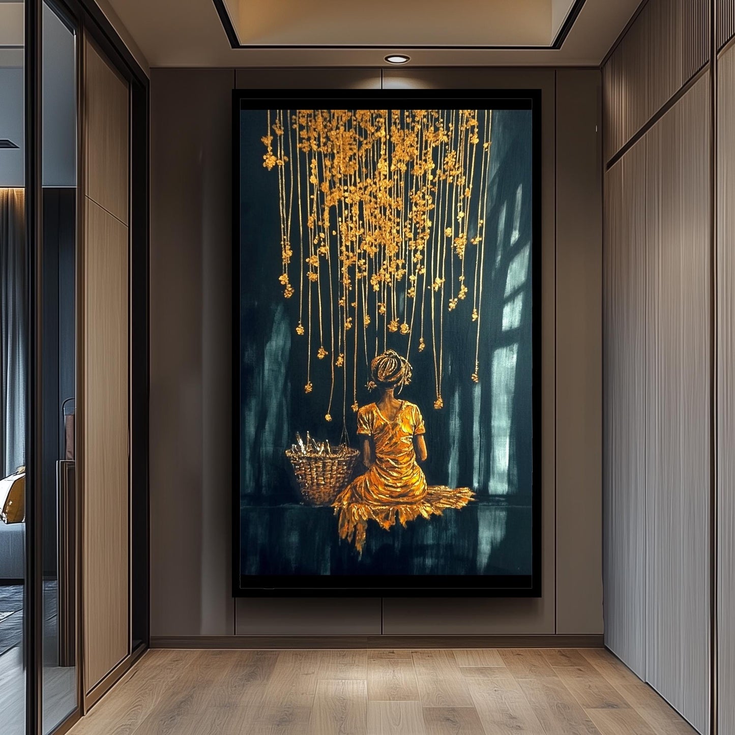 Golden Woman Wall Art, Black and Gold Painting, Elegant , Mystical Canvas Print, Modern Luxury Home Decor, Artistic Wall Art Woman Wall Art