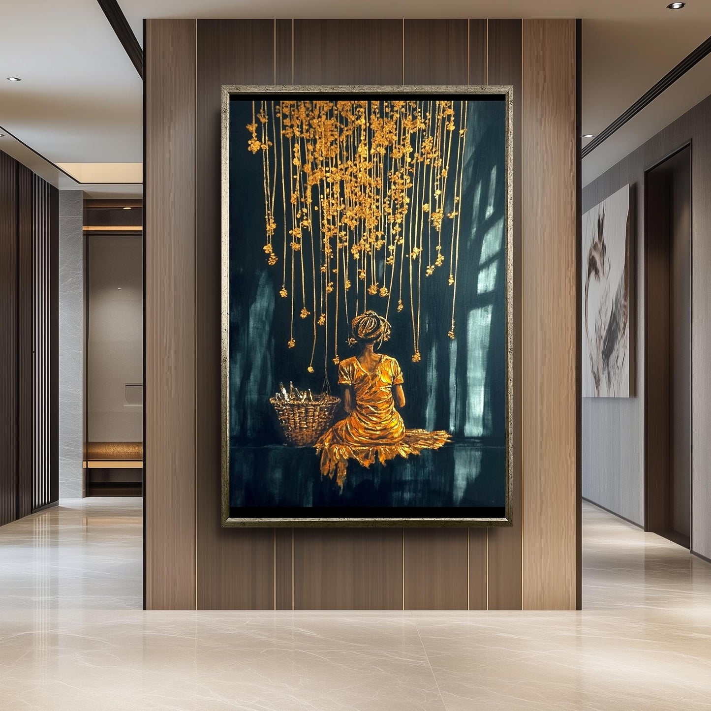 Golden Woman Wall Art, Black and Gold Painting, Elegant , Mystical Canvas Print, Modern Luxury Home Decor, Artistic Wall Art Woman Wall Art