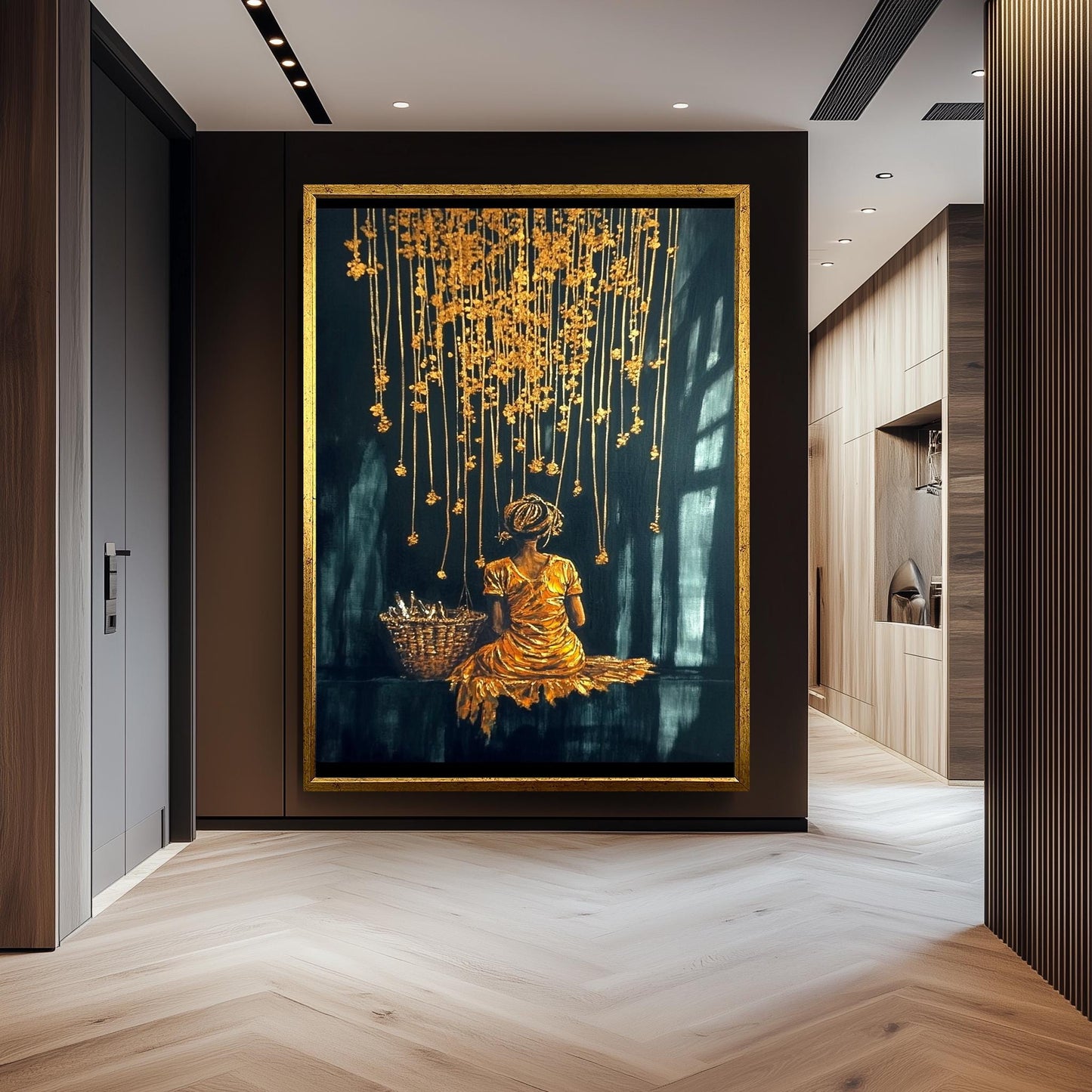 Golden Woman Wall Art, Black and Gold Painting, Elegant , Mystical Canvas Print, Modern Luxury Home Decor, Artistic Wall Art Woman Wall Art