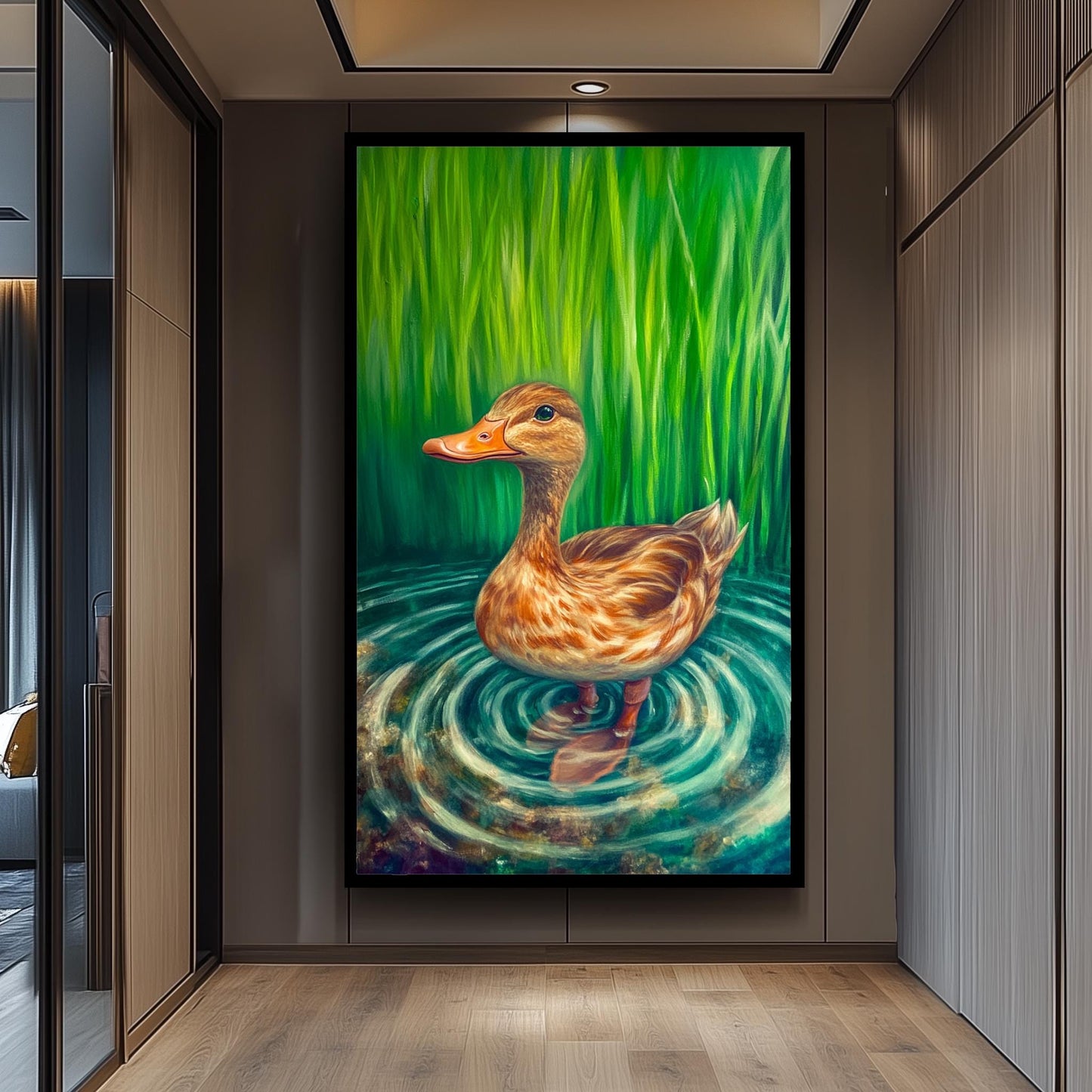 Serene Duck Wall Art, Realistic Nature Oil Painting, Peaceful Pond Bird Canvas Print, Whimsical Wildlife Artwork, Rustic Farmhouse HomeDecor