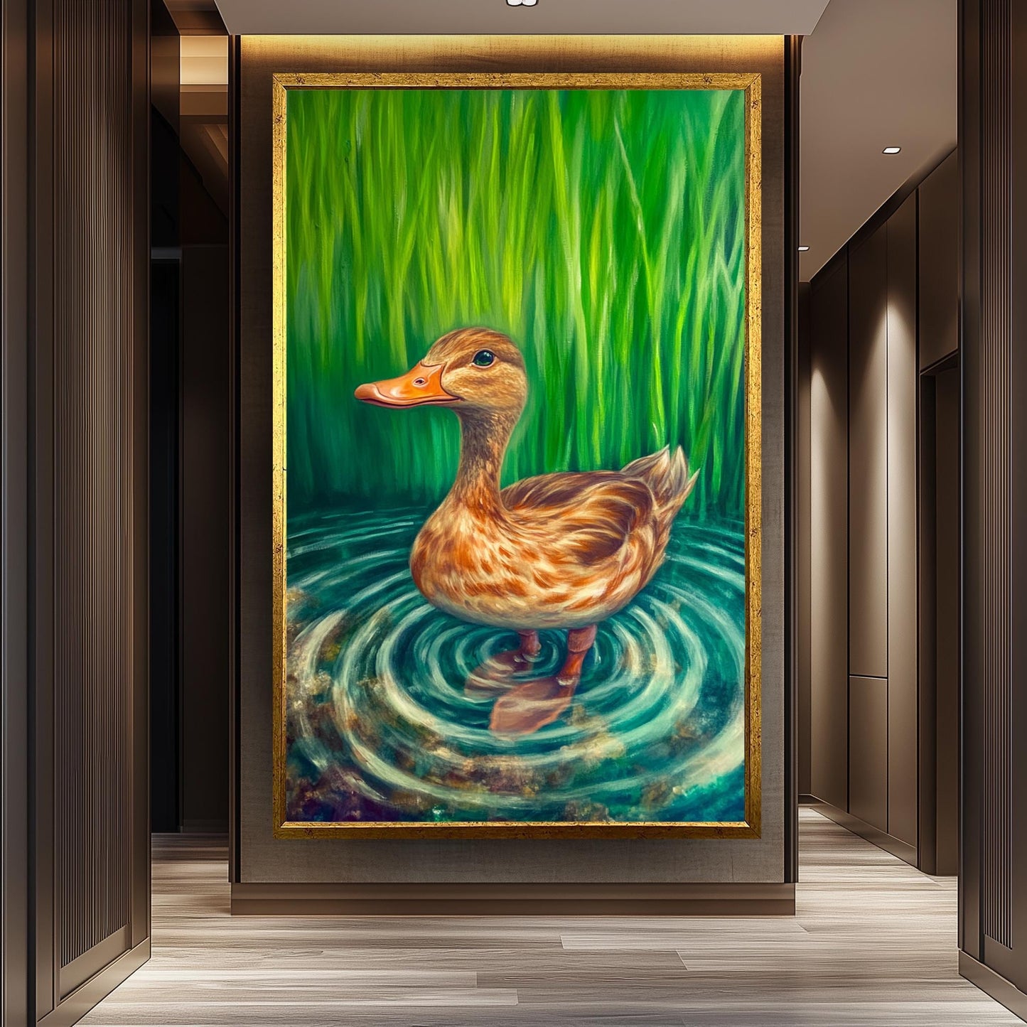 Serene Duck Wall Art, Realistic Nature Oil Painting, Peaceful Pond Bird Canvas Print, Whimsical Wildlife Artwork, Rustic Farmhouse HomeDecor