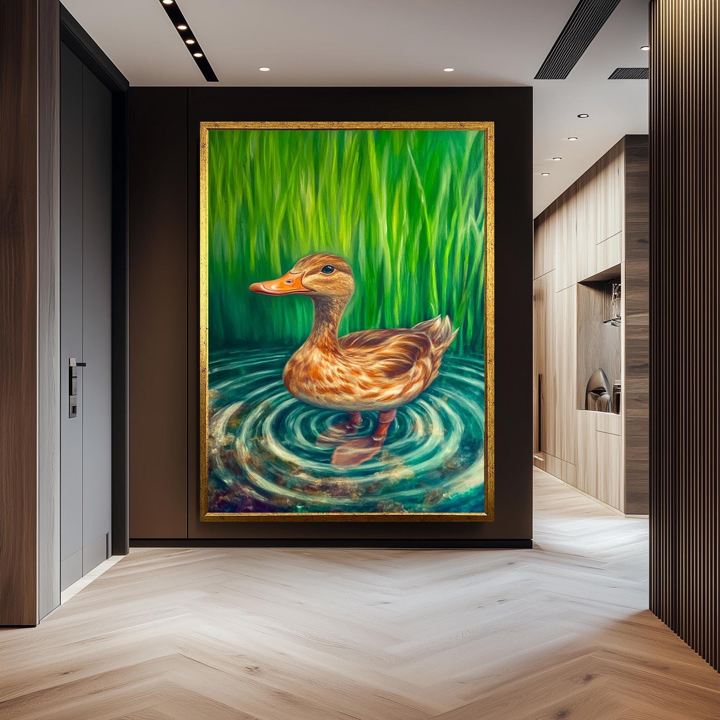 Serene Duck Wall Art, Realistic Nature Oil Painting, Peaceful Pond Bird Canvas Print, Whimsical Wildlife Artwork, Rustic Farmhouse HomeDecor