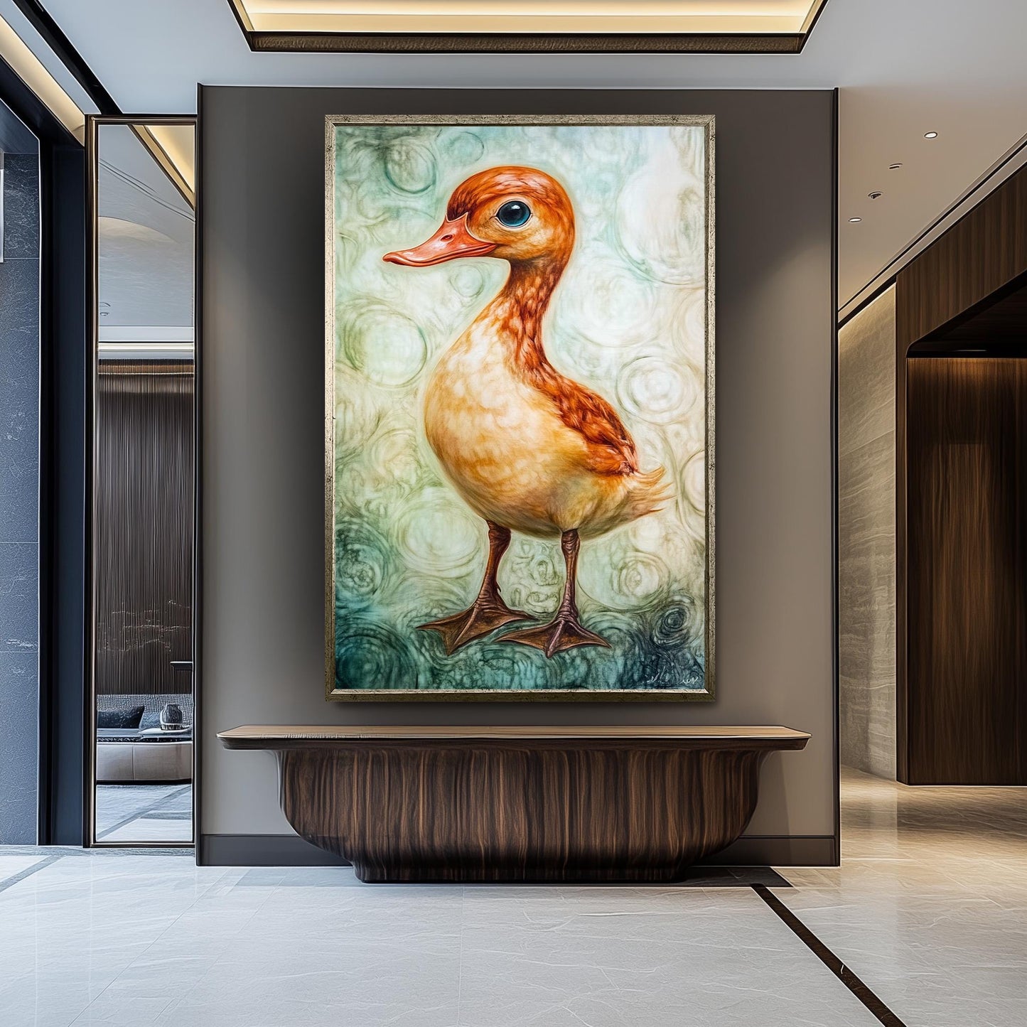 Surreal Duck Wall Art, Whimsical Bird Oil Painting, Dreamy Animal Canvas Print, Fantasy Nature Artwork, Quirky Farmhouse Decor, Duck  Art