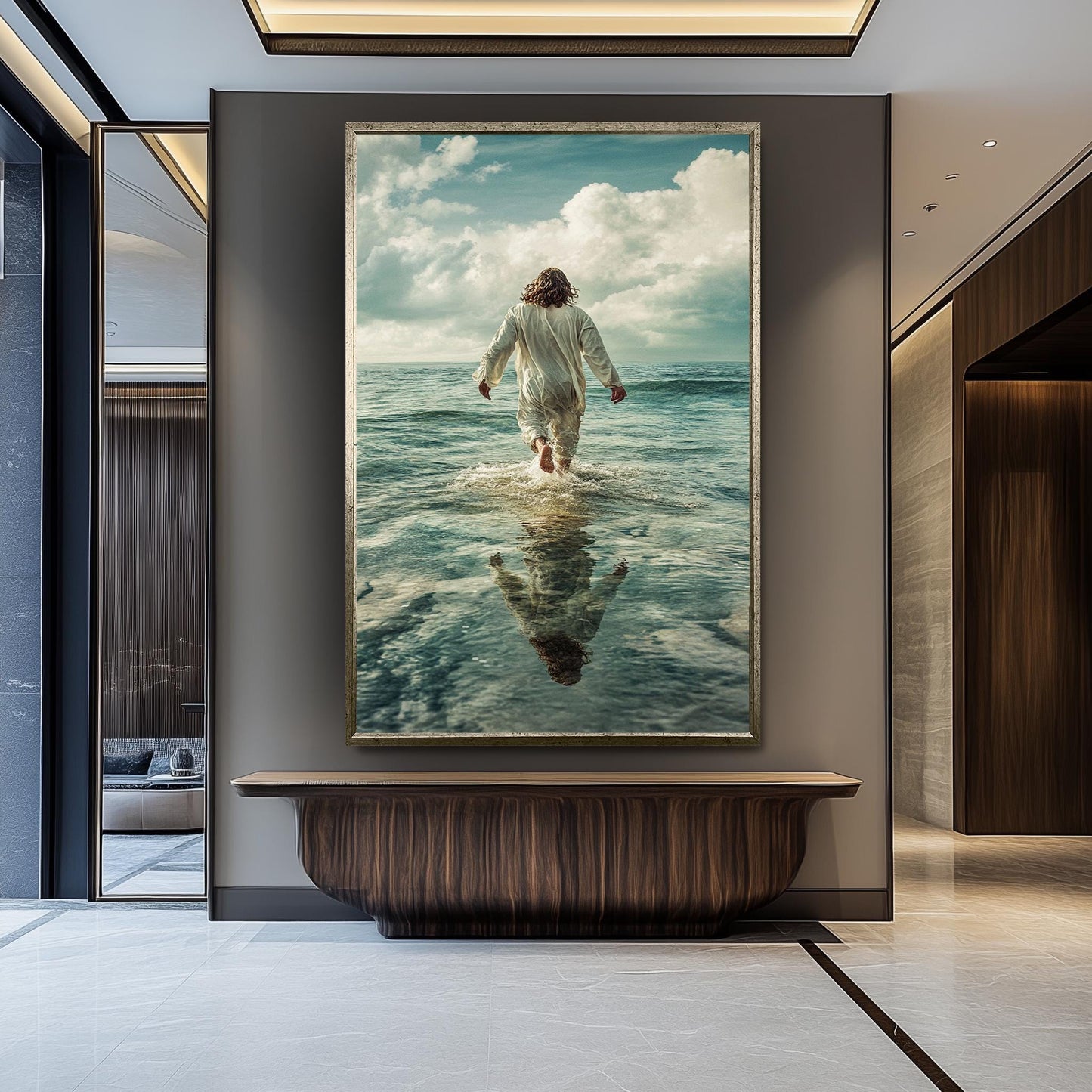 Jesus Walking on Water Artwork, Inspirational Christian Wall Art, Spiritual Ocean Print, Faith-Based Religious Painting, Divine Home Decor