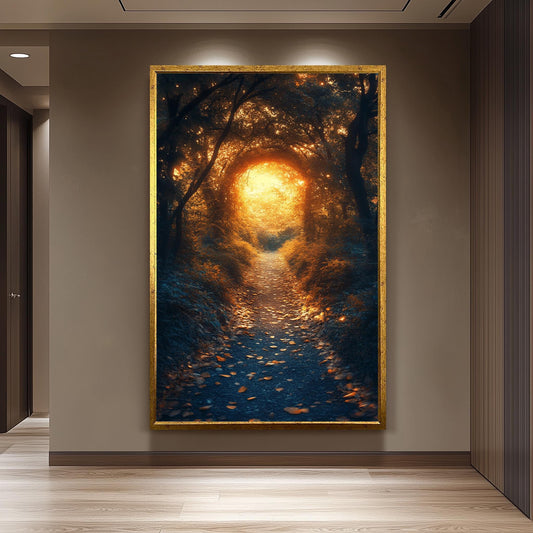 Enchanted Forest Pathway, Mystical Golden Light Artwork, Dreamy Woodland Scene, Fantasy Nature Wall Art, Magical Autumn Glow Print Nature