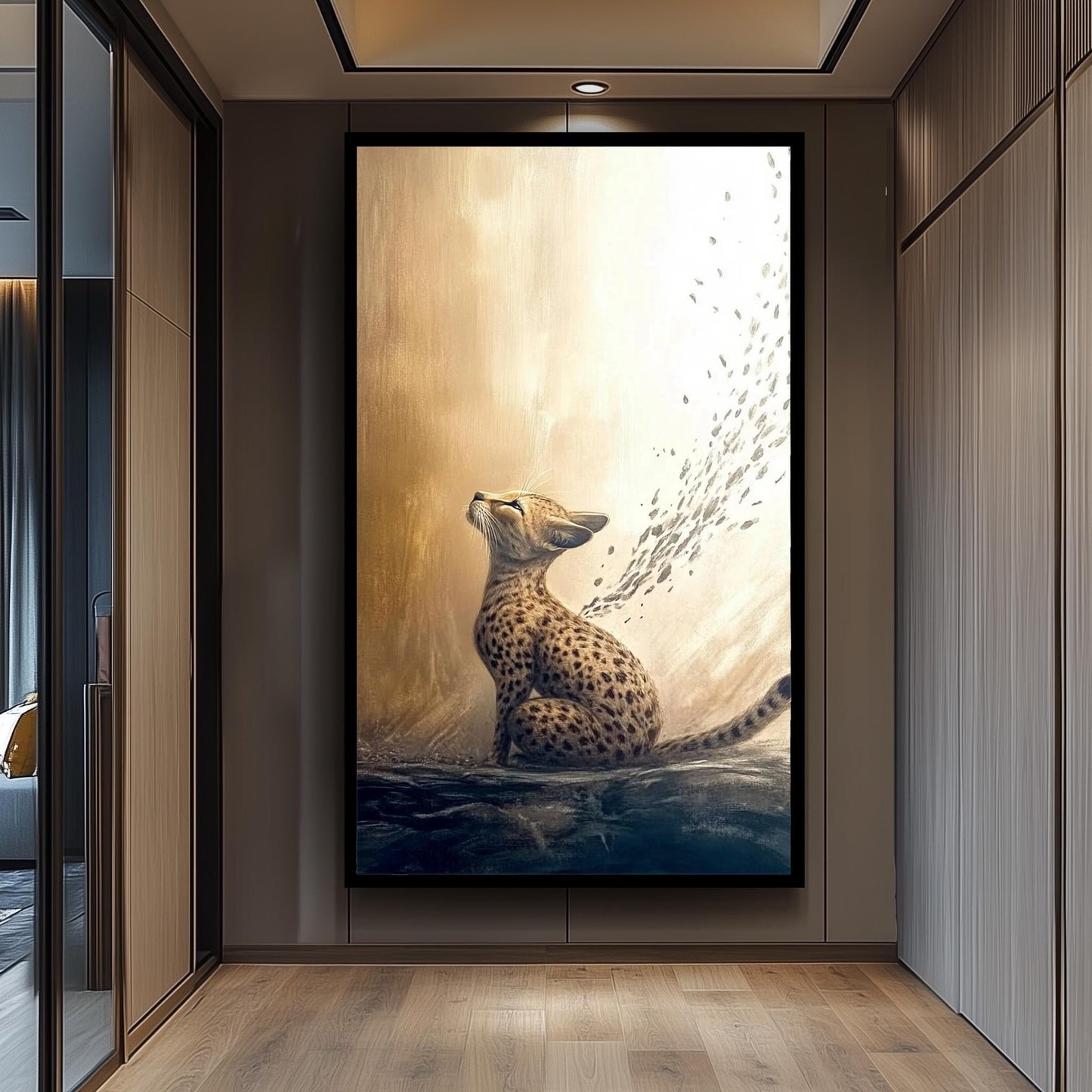 Elegant Cheetah Artwork, Golden Animal Wall Art, Dreamy Wildlife Painting, Abstract Big Cat Decor, Majestic Nature-Inspired Print, Wall Art