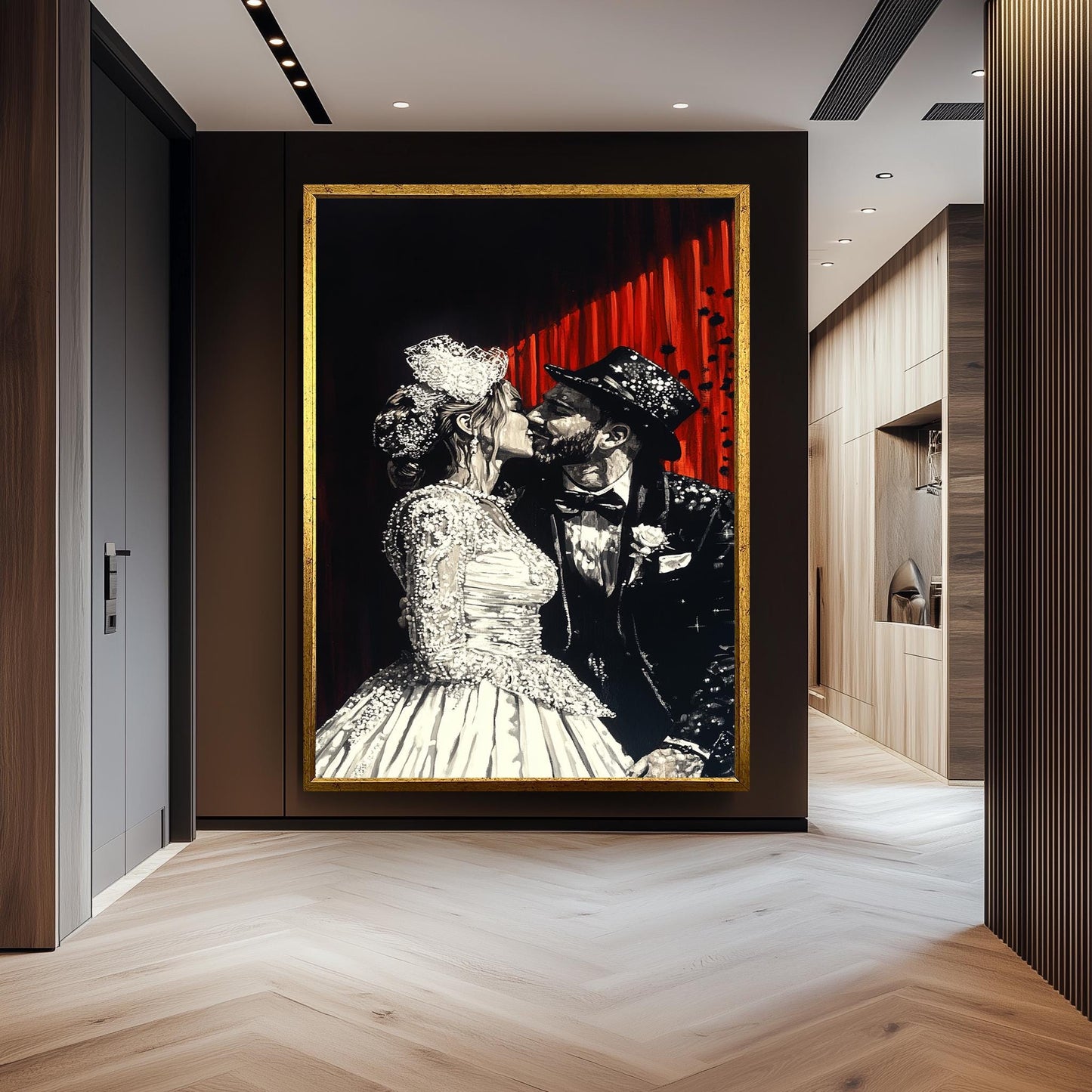 Elegant Wedding Couple Painting, Romantic Black and White Art, Hand Painted Bride and Groom Canvas, Classic Love Portrait, Unique Gift