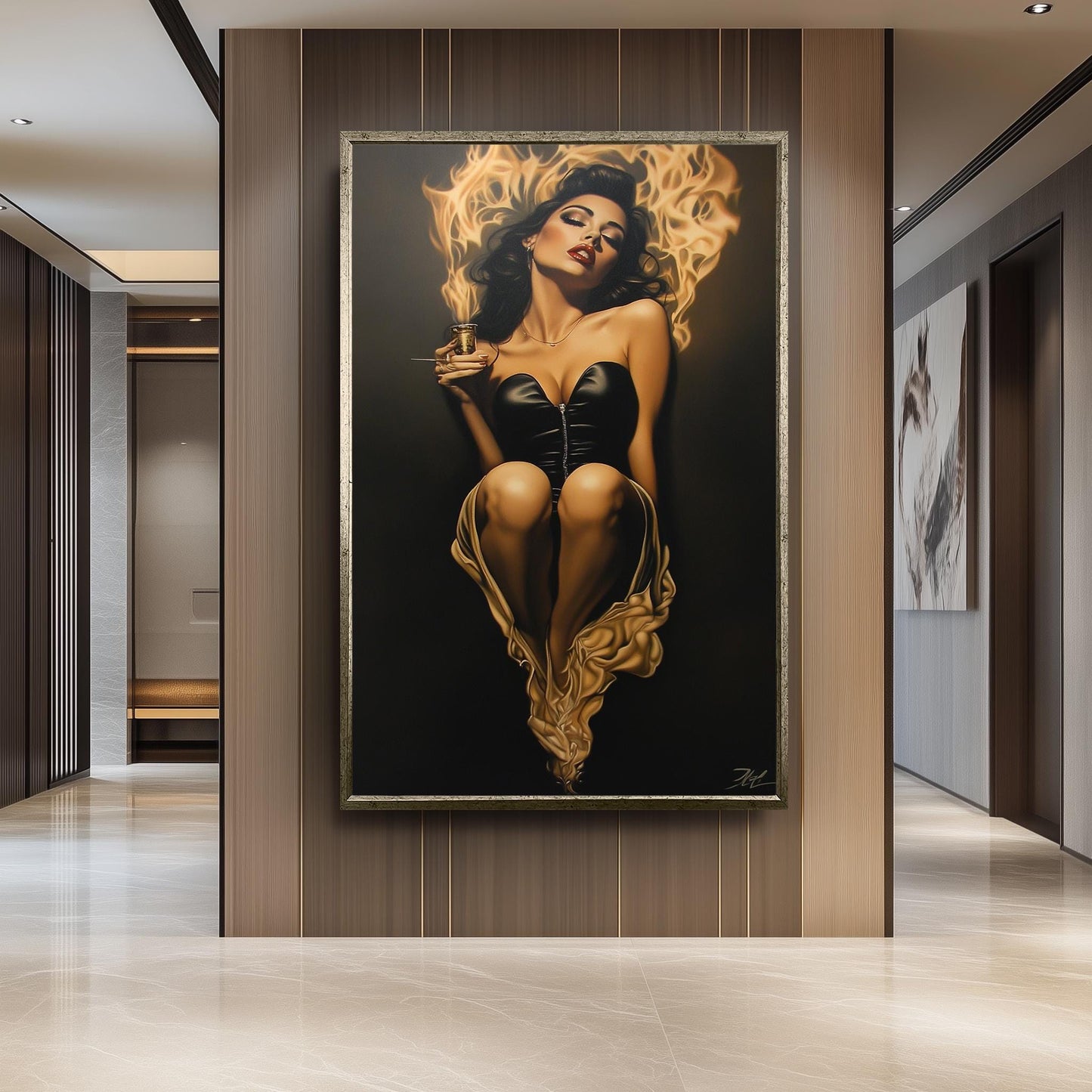 Sensual Woman Painting on Canvas, Fiery Femme Fatale Art, Hand Painted Seductive Wall Decor, Glamorous Modern Portrait, Bold Statement Gift