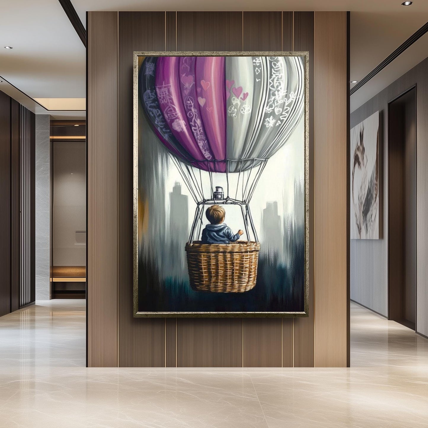 Graffiti Hot Air Balloon Painting, Dreamy Child Adventure Art, Hand Painted Surreal Wall Decor, Graffiti Art, Balloon Wall Art