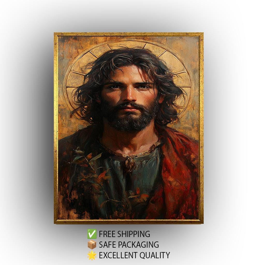 Jesus Christ Portrait Painting, Sacred Religious Artwork, Hand Painted Christian Wall Art, Divine Savior Canvas, Catholic Wall Art