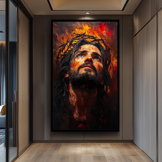 Jesus Christ Crown of Thorns Painting, Passion of Christ Artwork, Hand Painted Religious Wall Art, Christian Faith Canvas, Spiritual Decor