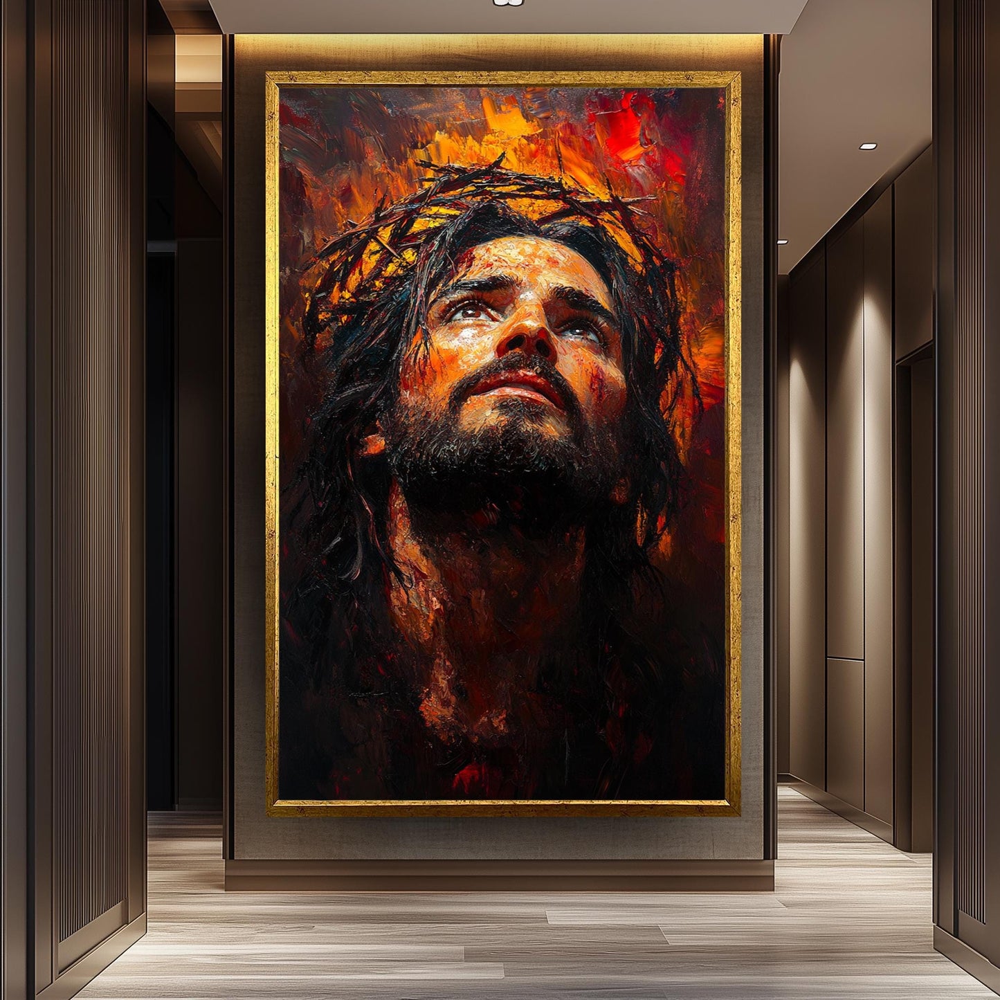 Jesus Christ Crown of Thorns Painting, Passion of Christ Artwork, Hand Painted Religious Wall Art, Christian Faith Canvas, Spiritual Decor
