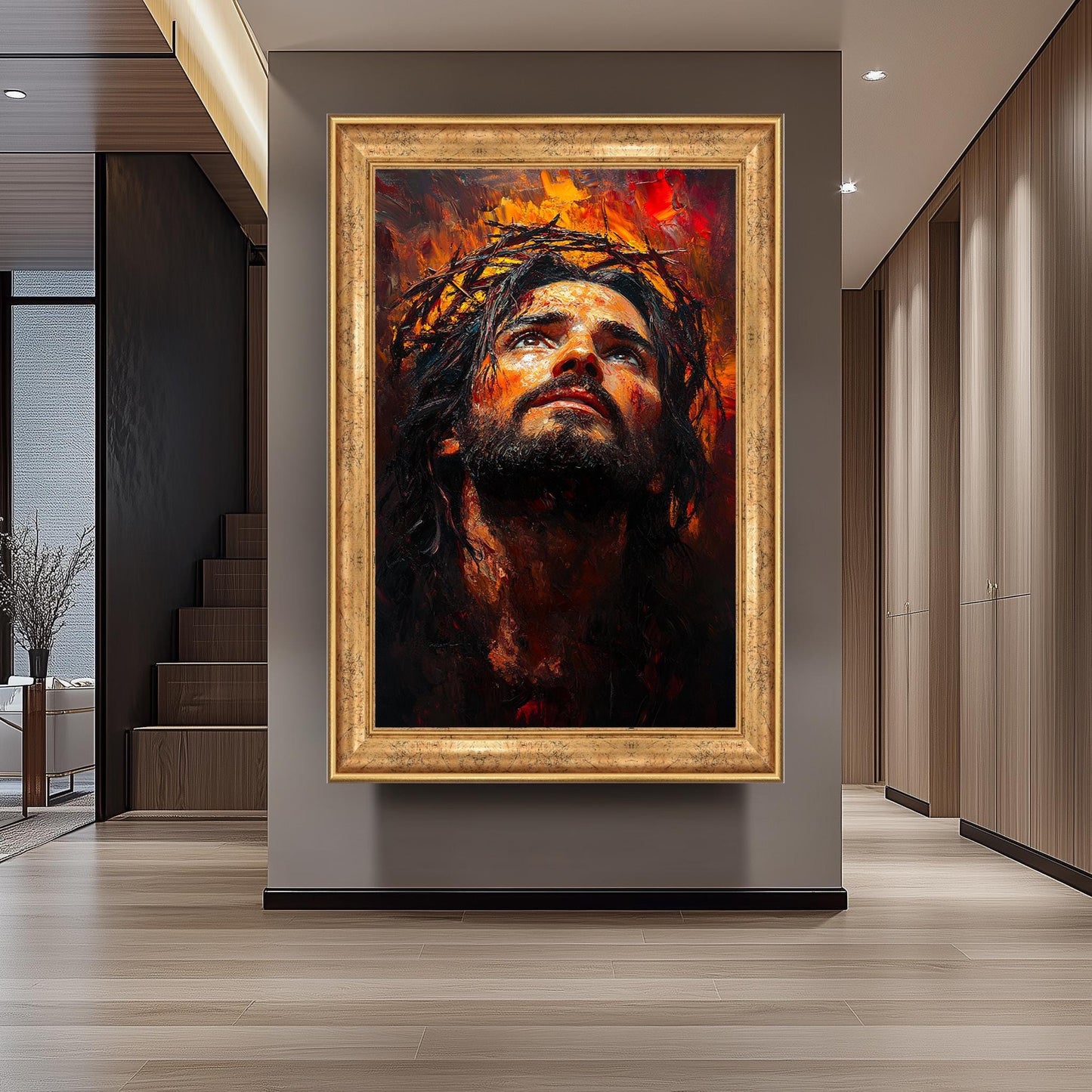 Jesus Christ Crown of Thorns Painting, Passion of Christ Artwork, Hand Painted Religious Wall Art, Christian Faith Canvas, Spiritual Decor