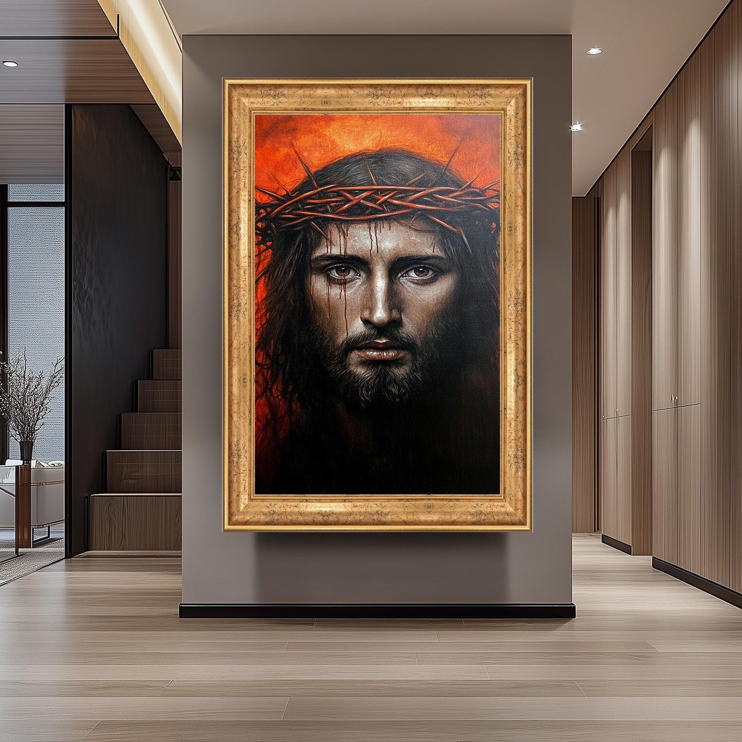 Jesus Christ Crown of Thorns Painting: Hand-Painted Religious Canvas Art