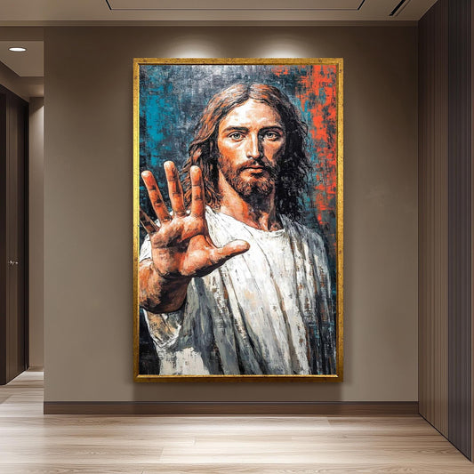 Jesus Christ Painting, Hand Painted Religious Wall Art, Abstract Christian Decor, Savior Portrait Canvas, Spiritual Faith-Inspired Artwork