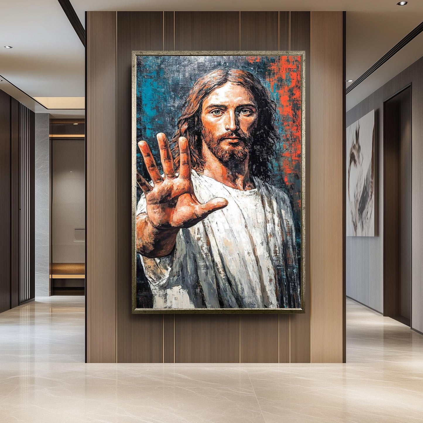 Jesus Christ Painting, Hand Painted Religious Wall Art, Abstract Christian Decor, Savior Portrait Canvas, Spiritual Faith-Inspired Artwork