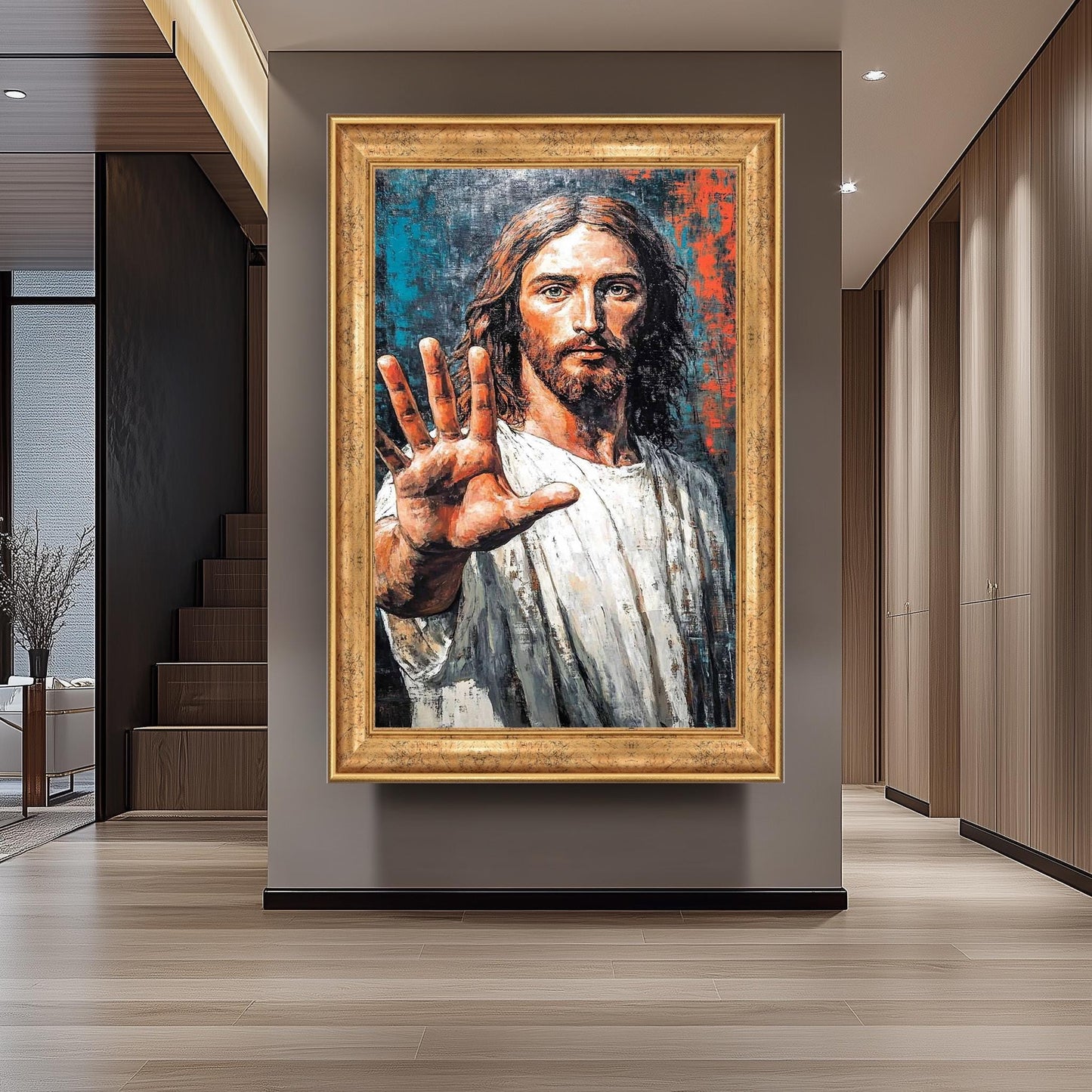 Jesus Christ Painting, Hand Painted Religious Wall Art, Abstract Christian Decor, Savior Portrait Canvas, Spiritual Faith-Inspired Artwork