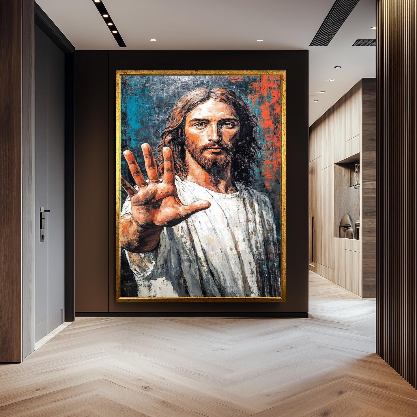 Jesus Christ Painting, Hand Painted Religious Wall Art, Abstract Christian Decor, Savior Portrait Canvas, Spiritual Faith-Inspired Artwork