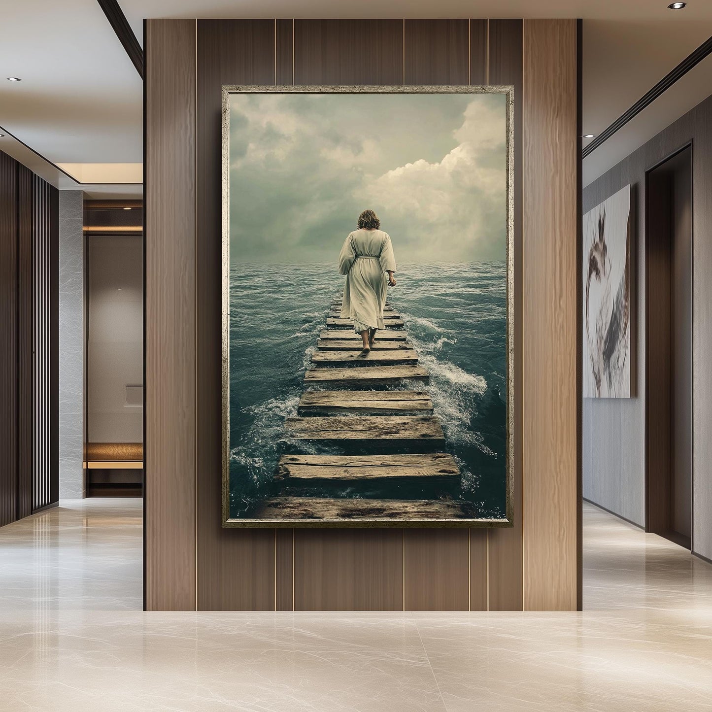 Jesus Walking on Water Pier Canvas  Faithful Christian Wall Art for Spiritual Reflection, Religious Home Decor or Inspiring Gift Idea