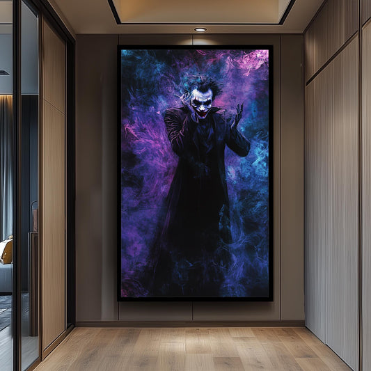 Dark Clown Abstract Canvas Wall Art  Mysterious Smoke Artwork for Comic Fans, Villain-Inspired Decor or Gothic Pop Culture Gift Idea