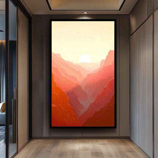Canyon Sunset Canvas Print: Minimalist Red Mountain Landscape Wall Art