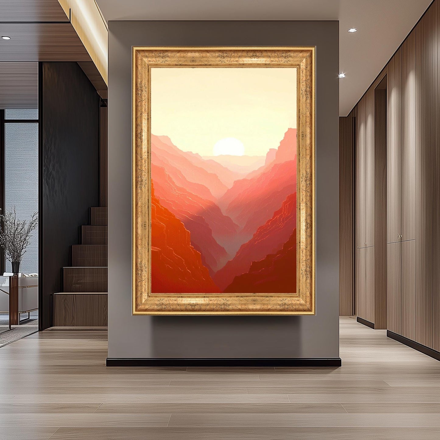 Canyon Sunset Canvas Print: Minimalist Red Mountain Landscape Wall Art
