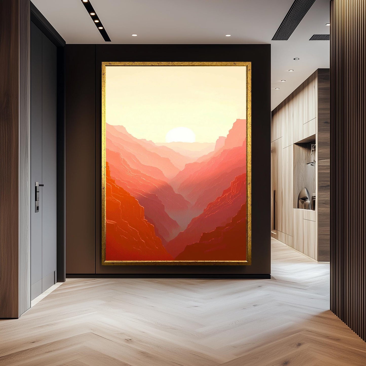 Canyon Sunset Canvas Print: Minimalist Red Mountain Landscape Wall Art