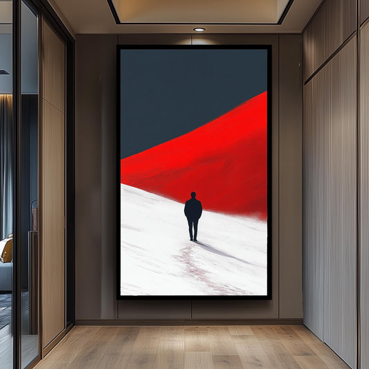 Minimalist Red Dune Canvas Print: Solitary Figure, Modern Home Decor