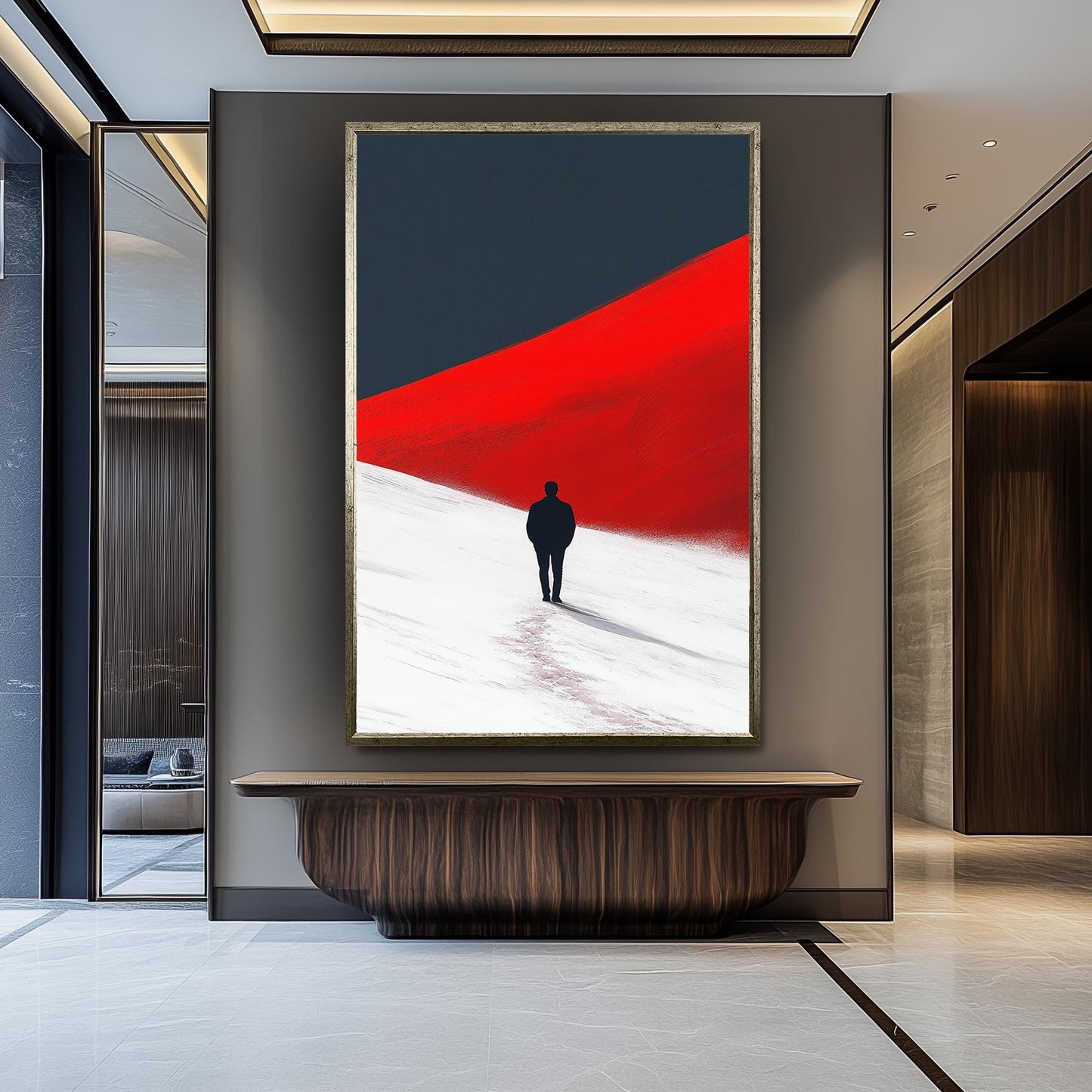 Minimalist Red Dune Canvas Print: Solitary Figure, Modern Home Decor