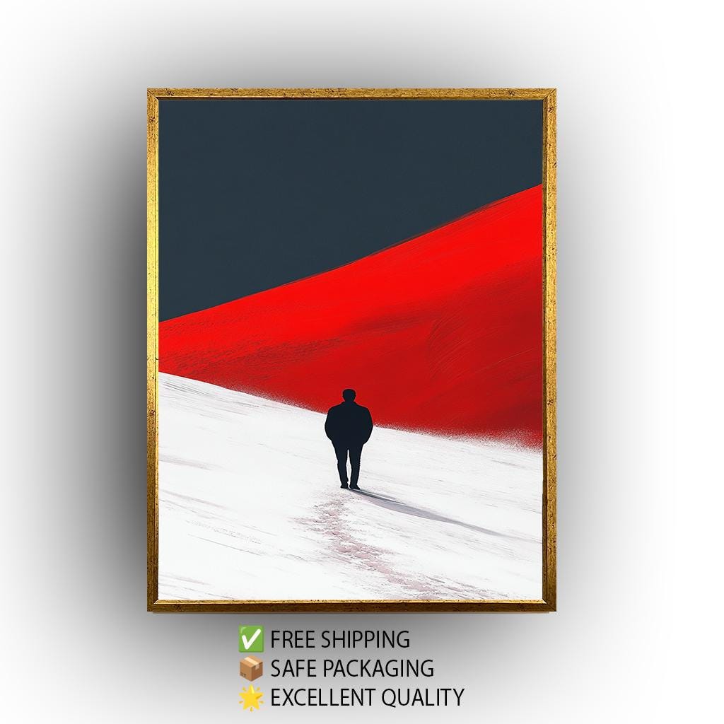 Minimalist Red Dune Canvas Print: Solitary Figure, Modern Home Decor