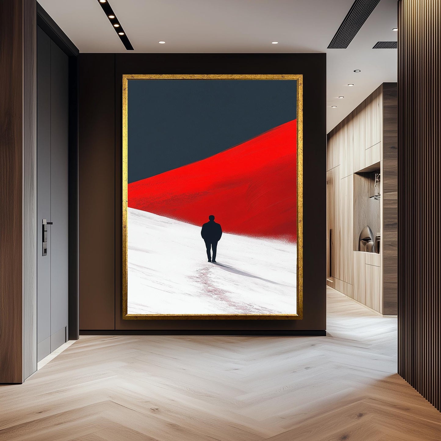 Minimalist Red Dune Canvas Print: Solitary Figure, Modern Home Decor
