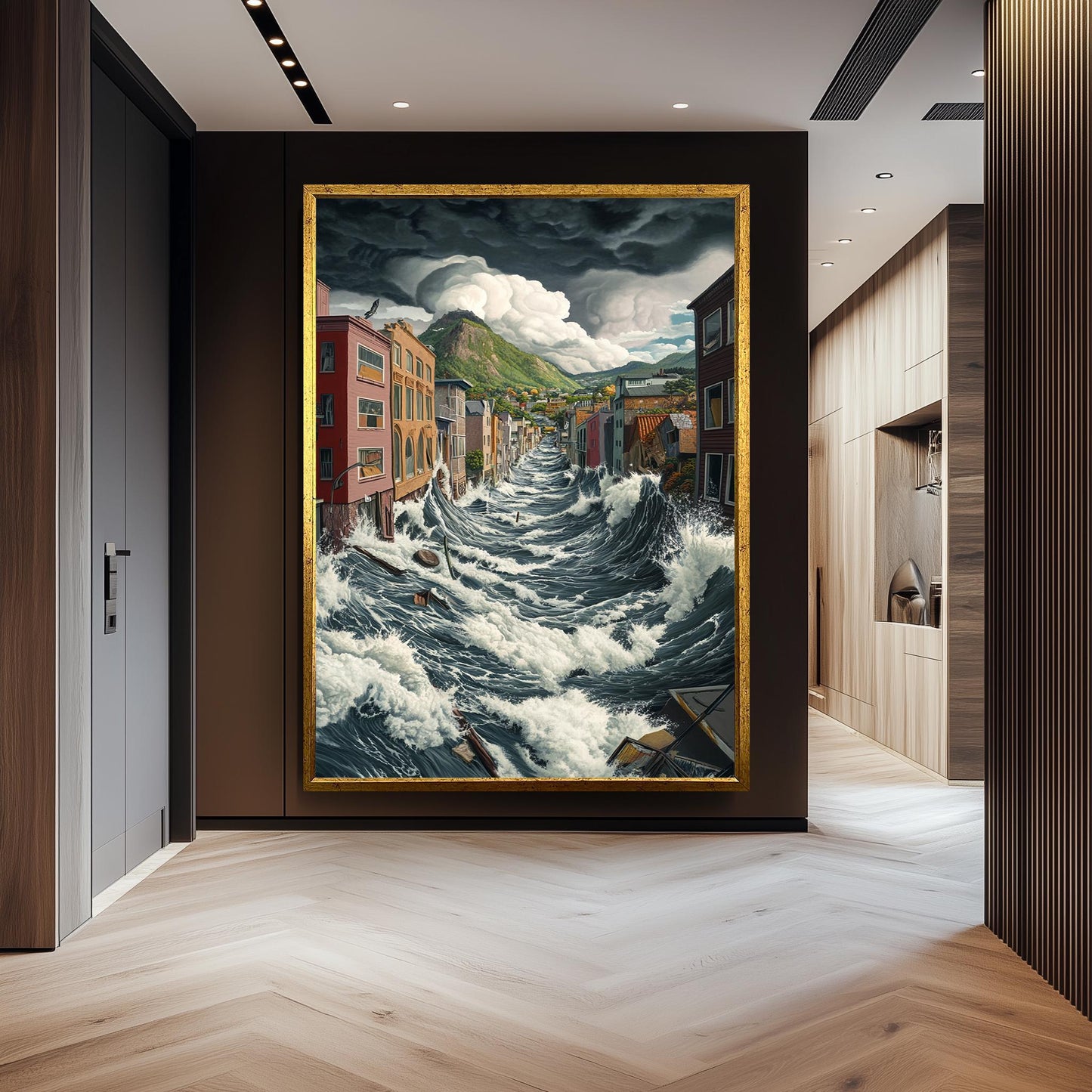 Surreal Flood Wave Canvas Print: Dramatic Cityscape Wall Art