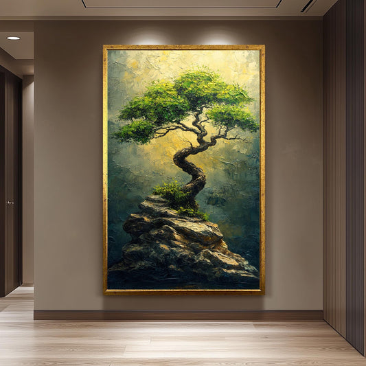Resilient Tree Canvas Print: Textured Nature Painting, Zen Home Decor