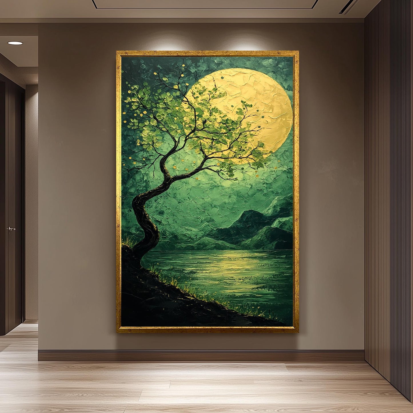 Moonlit Tree Canvas Print: Textured Night Landscape, Tranquil Decor