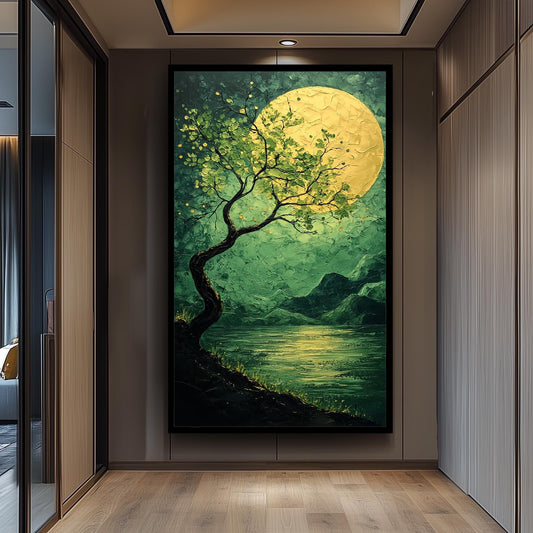 Moonlit Tree Canvas Print: Textured Night Landscape, Tranquil Decor